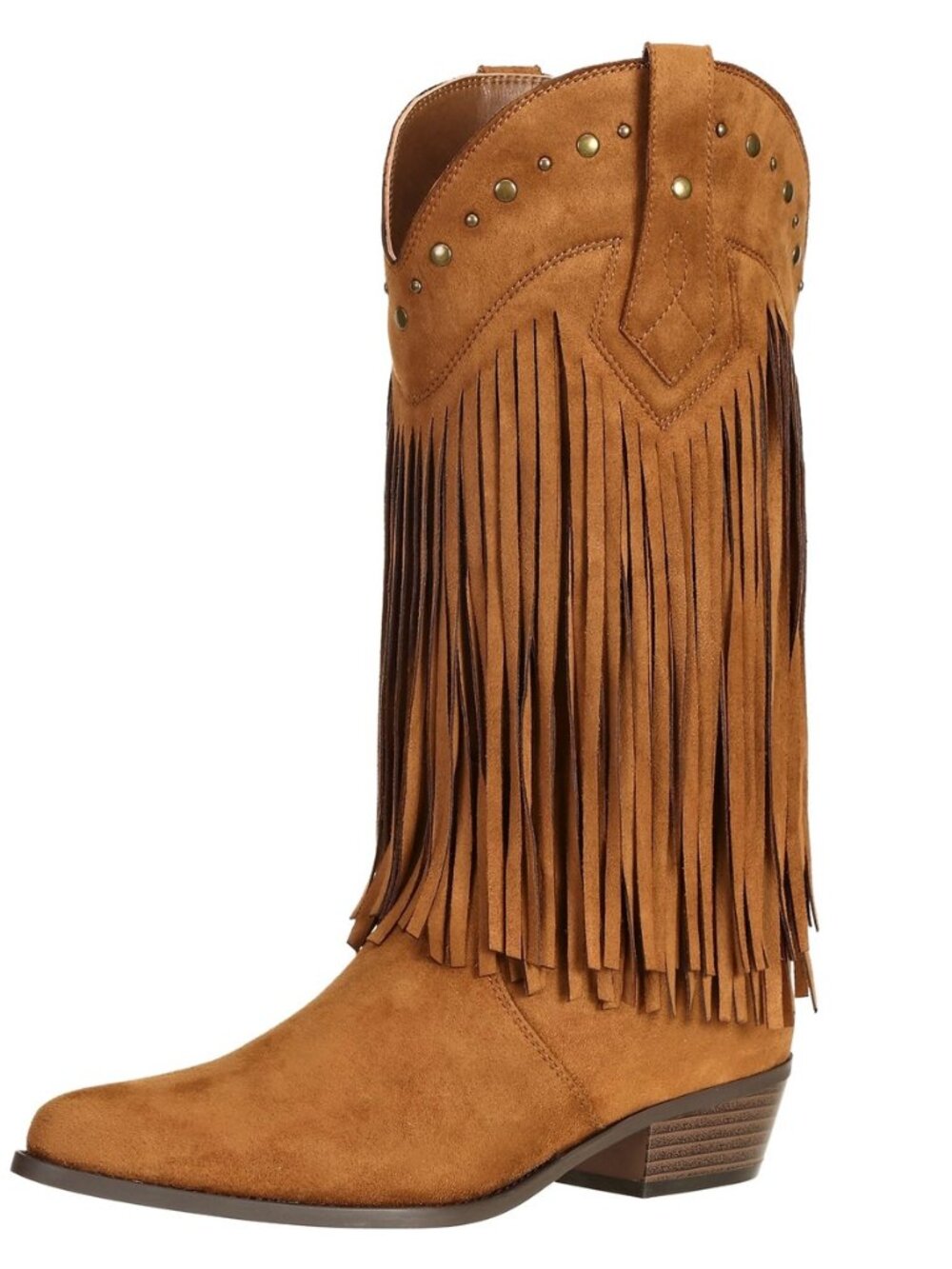 Fringe Cowboy Boots for Women Wide Mid Calf Cowgirl Boots with Studded, Pointed
